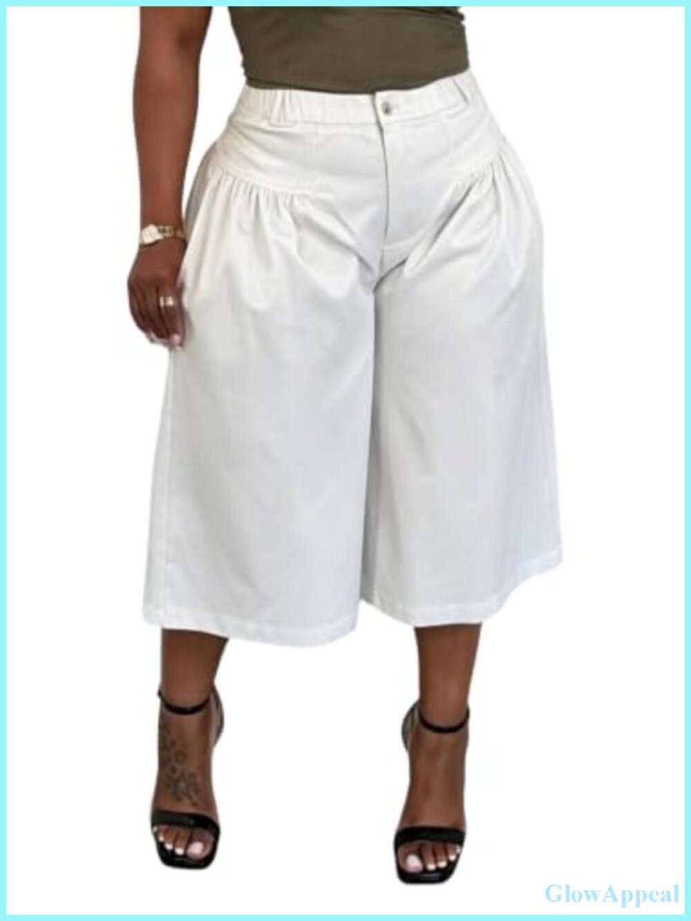 Wide Leg Barrel Capri Pants High Rise Pleated Cropped Trousers